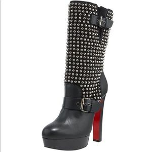 Christian Louboutin Marisa 140 Studded Black Leather Moto Boots